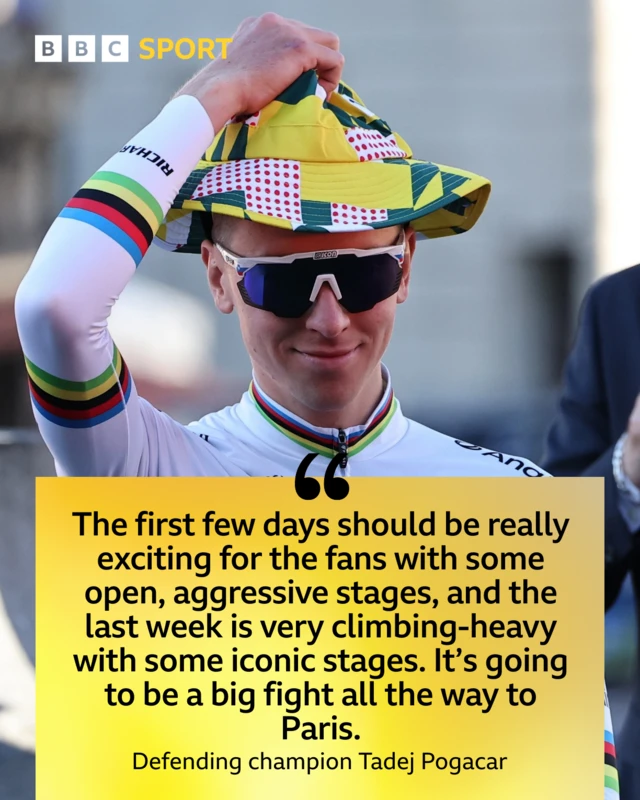 Graphic with a quote from Tadej Pogacar plus a Pogacar image
