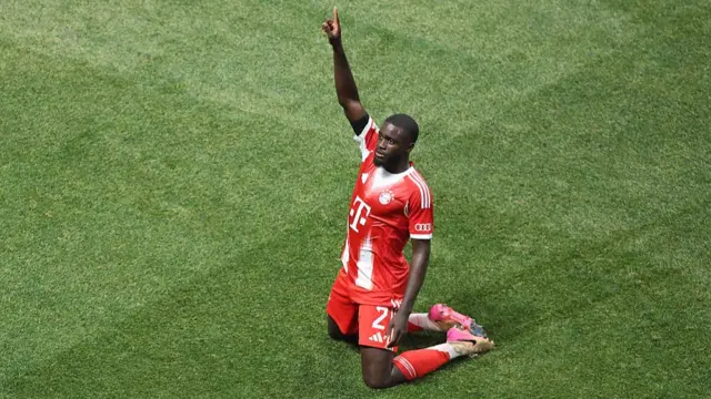 Dayot Upamecano celebrates a disallowed goal.