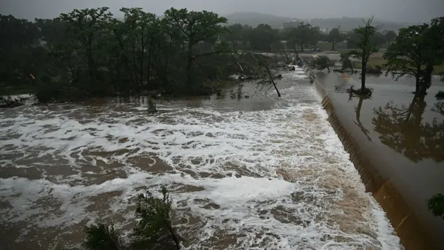 A photo shows flooding caused by a flash flood at the Guadalupe River in Kerrville, Texas, on July 5, 2025.