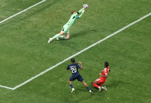 Neuer makes a save from Barcola