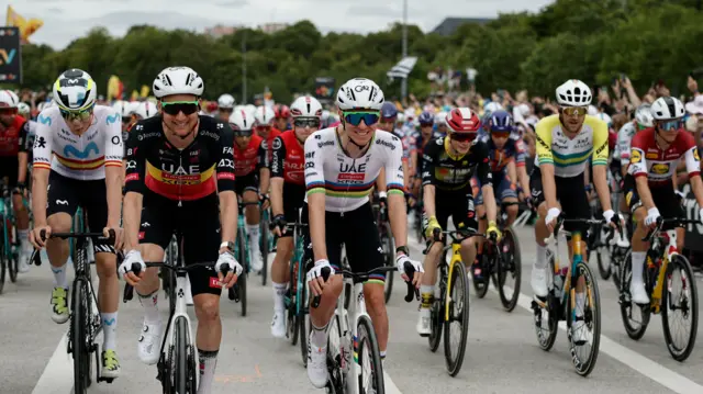 Tadej Pogacar before the start of stage one of the 2025 Tour de France