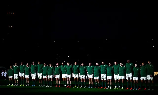 Ireland players sing the anthem