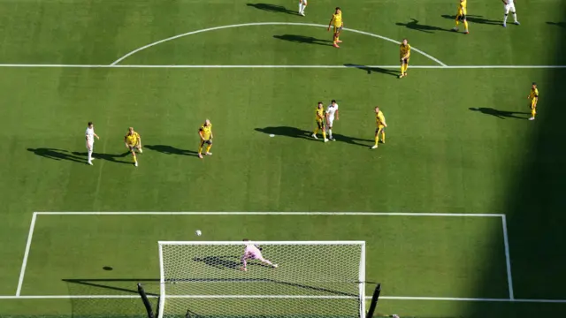 Tchouameni's shot hits the woodwork