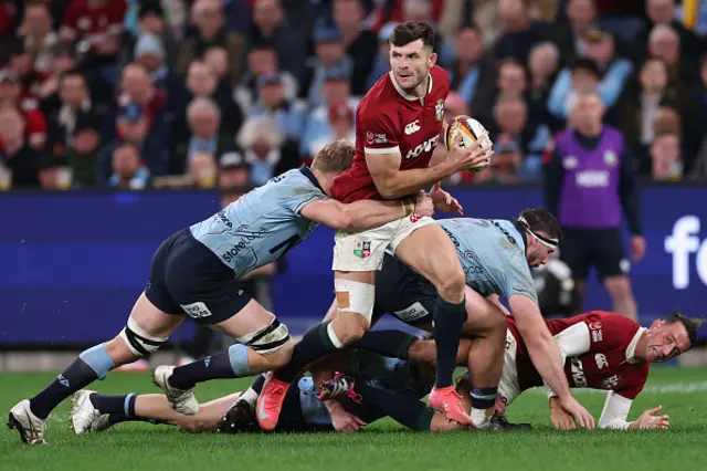 Blair Kinghorn of the British and Irish Lions is tackled