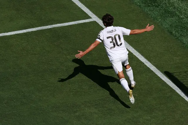 Gonzalo Garcia celebrates after scoring for Real Madrid