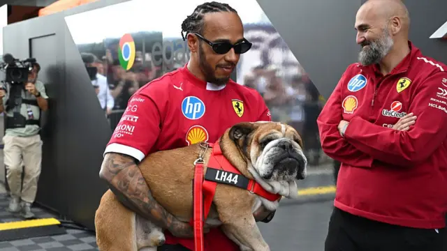 Lewis Hamilton and his dog Roscoe