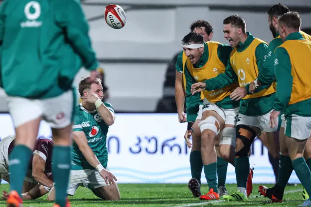 Craig Casey celebrates his try
