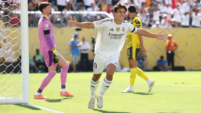 Gonzalo Garcia of Real Madrid celebrates scoring
