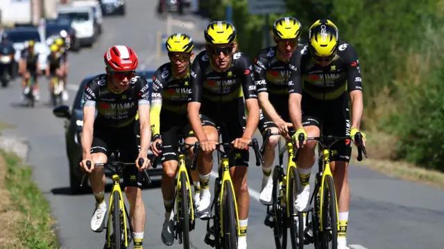 Visma-Lease a Bike team on a training ride before the 2025 Tour de France