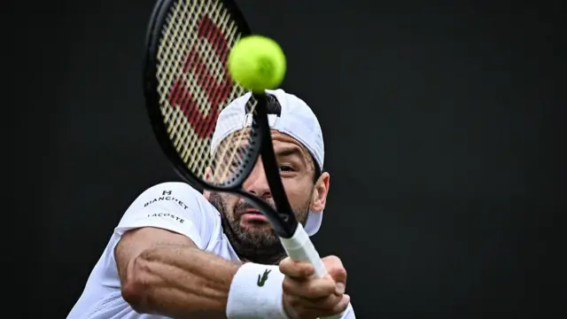 Grigor Dimitrov plays a forehand return
