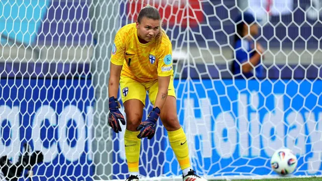 Anna Koivunen of Finland looks dejected after Caroline Graham Hansen of Norway (not pictured) scores her team's second goal during the UEFA Women's EURO 2025 Group A match between Norway and Finland at Stade de Tourbillon