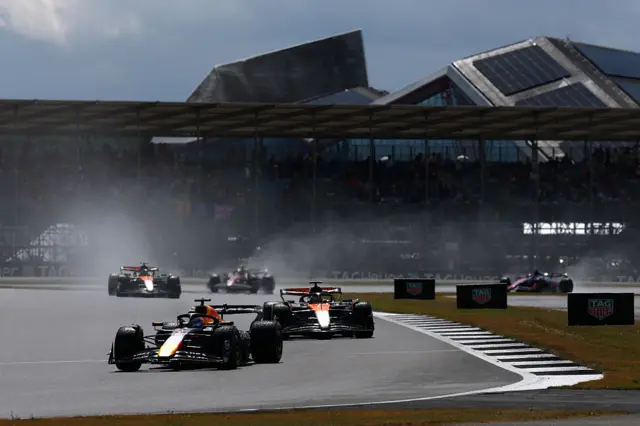 Oscar Piastri (McLaren) leads Max Verstappen (Red Bull) at the British Grand Prix