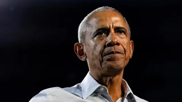 A close-up of former US President Barack Obama