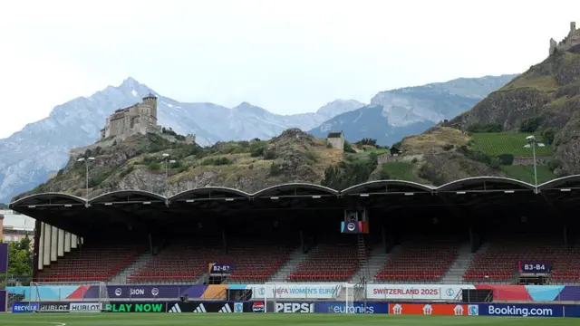 General view inside the stadium prior to the UEFA Women's EURO 2025 Group A match between Norway and Finland at Stade de Tourbillon on July 06, 2025 in Sion