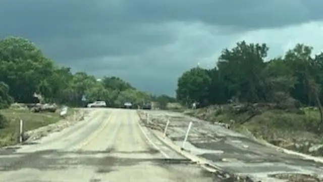 Road in Kerr county empty and damaged