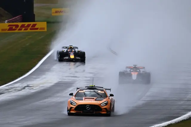 Oscar Piastri (McLaren) and Max Verstappen (Red Bull) behind the Safety Car at the British Grand Prix