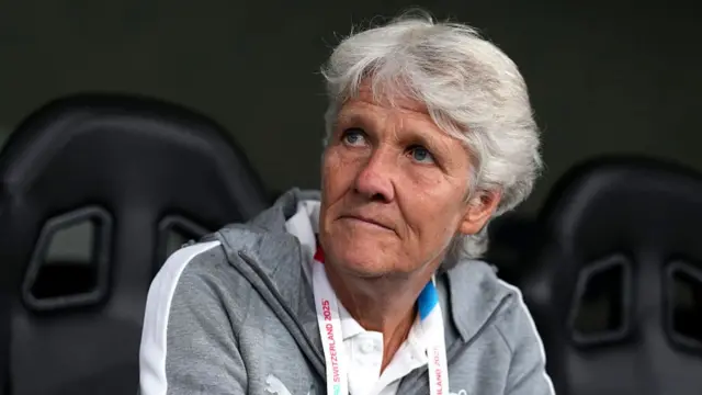 Pia Sundhage, Head Coach of Switzerland, looks on prior to the UEFA Women's EURO 2025 Group A match between Switzerland and Iceland at Stadion Wankdorf