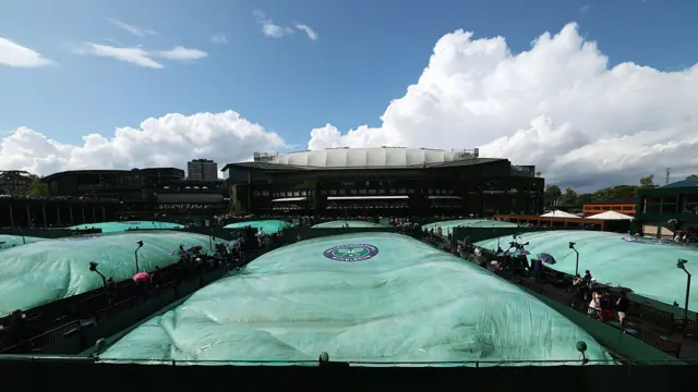 General view of covered courts at Wimbledon