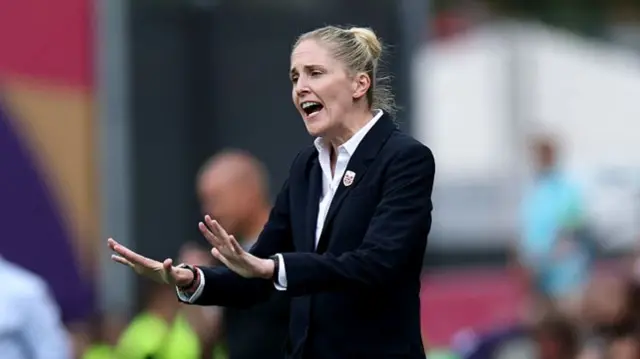 Gemma Grainger, Head Coach of Norway, gestures during the UEFA Women's EURO 2025 Group A match between Norway and Finland at Stade de Tourbillon