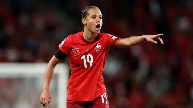 Iman Beney of Switzerland gestures during the UEFA Women's EURO 2025 Group A match between Switzerland and Iceland at Stadion Wankdorf