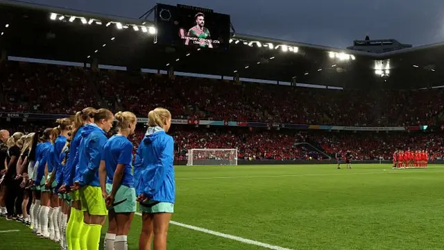 A general view inside the stadium as the players of Switzerland and Iceland honour and moment of silence in memory of former football player Diogo Jota and his brother Andre Silva