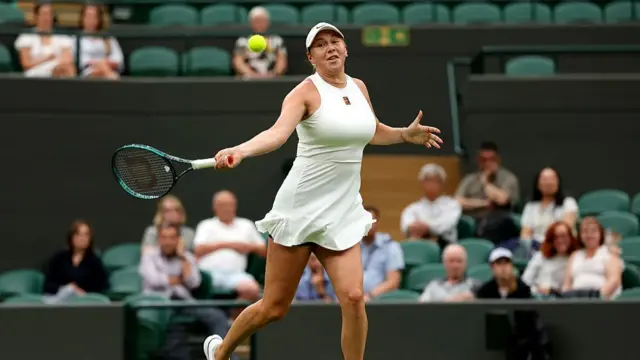 Amanda Anisimova of United States plays a forehand