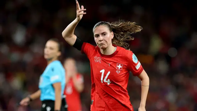 Smilla Vallotto of Switzerland reacts during the UEFA Women's EURO 2025 Group A match between Switzerland and Iceland at Stadion Wankdorf