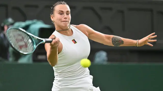 Aryna Sabalenka plays a forehand