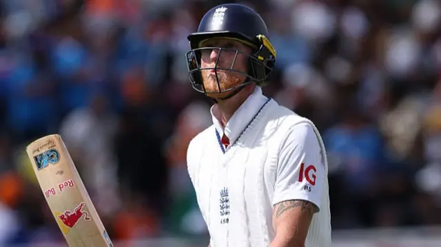 Ben Stokes purses his lips after getting out.