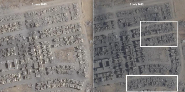 Satellite image captured on 5 June compared to 5 July showing Rafah