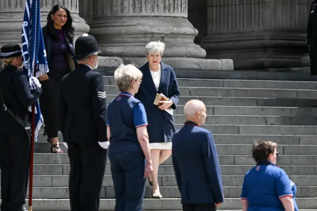 Baroness Theresa May seen leaving St Pauls'