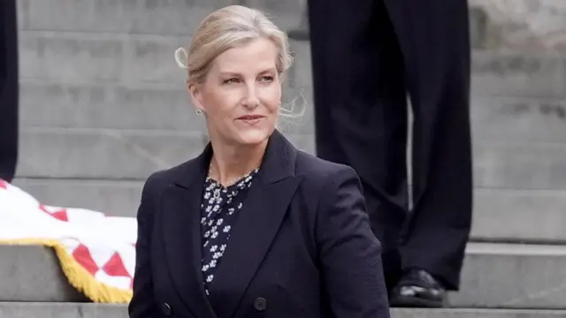 The Duchess of Edinburgh arrives to attend a special service at St Paul's Cathedral, dressed in dark colours.