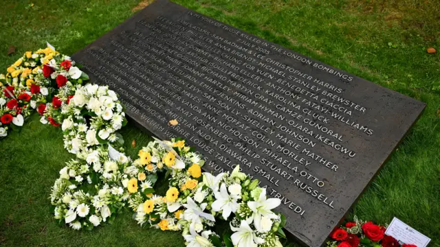 Wreaths laid by 7/7 plaque