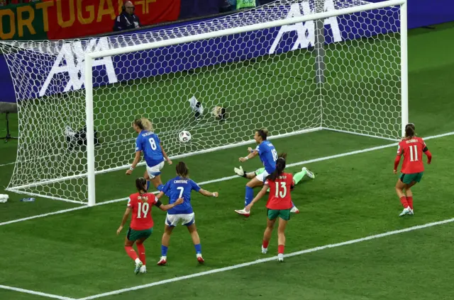 Italy's Emma Severini scores a goal that was later disallowed