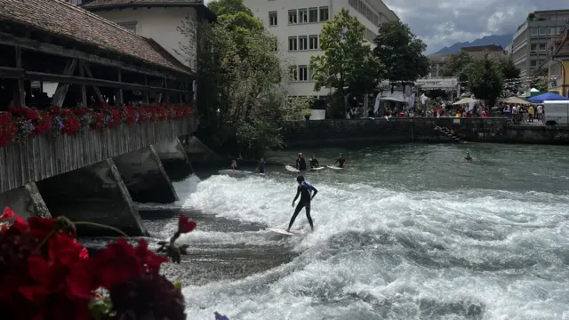 Surfing in Thun river