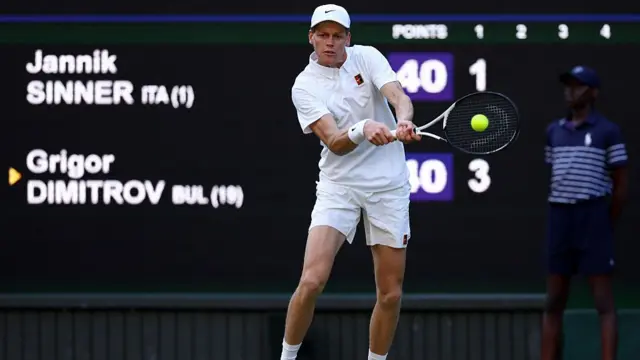 Jannik Sinner plays a backhand return