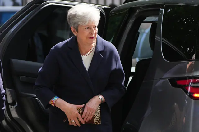 Former Prime Minister Theresa May arriving at St Paul's Cathedral prior to a memorial service