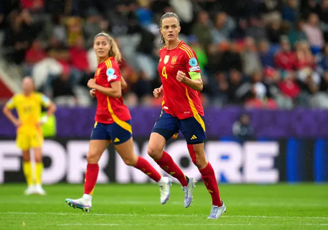 Irene Paredes celebrates after scoring for Spain.