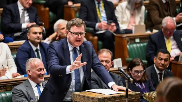 Shadow chancellor Sir Mel Stride gestures with his right hand while speaking from the despatch box in the House of Commons