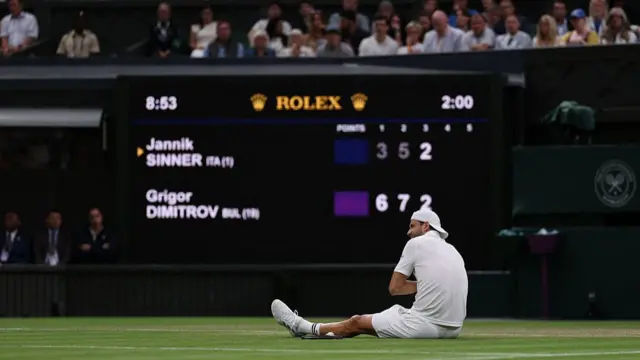 Grigor Dimitrov reacts after getting injured