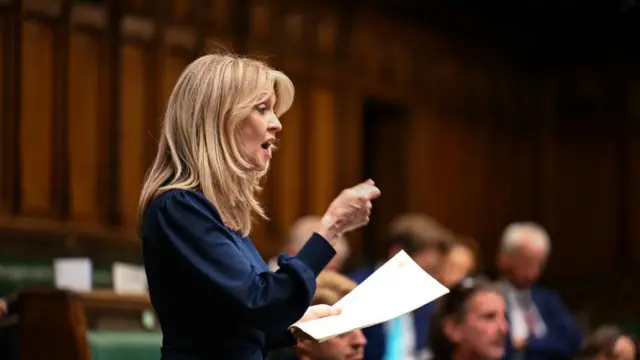 Conservative MP Esther McVey in the House of Commons gesturing with her right hand