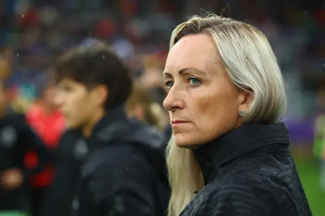 Belgium coach Elisabet Gunnarsdottir looks on