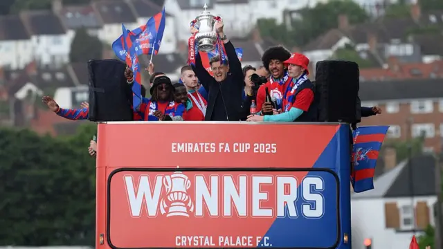 Crystal Palace celebrating their FA Cup victory at their trophy parade