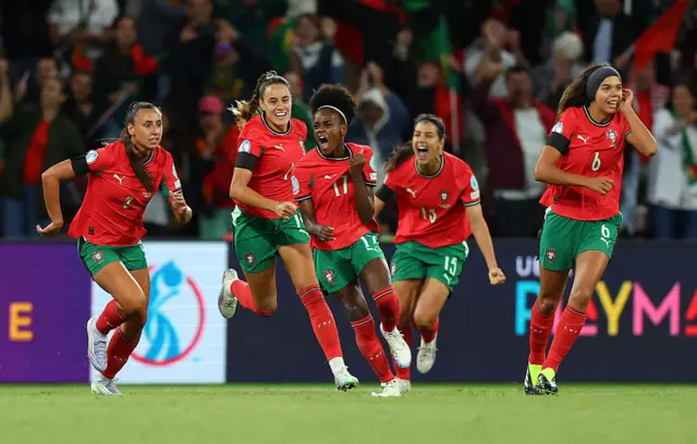 Diana Silva of Portugal celebrates scoring her team's first goal during the UEFA Women's EURO 2025 Group B match between Portugal and Italy at Stade de Geneve on July 07, 2025 in Geneva, Switzerland.