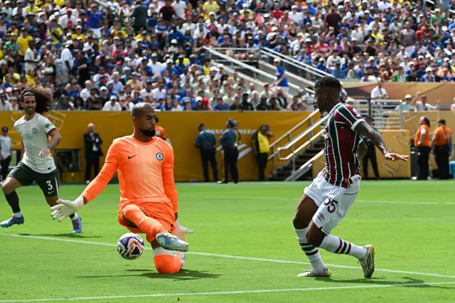 Robert Sanchez makes a save for Chelsea