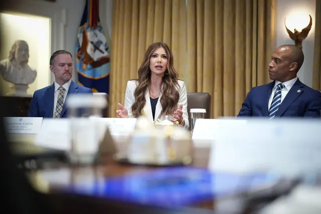 Department of Homeland Security Secretary Kristi Noem during a cabinet meeting on 8 July