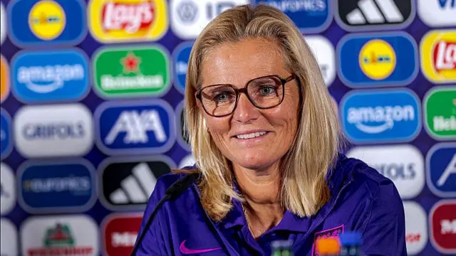 Sarina Wiegman smiling at the press conference