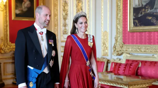 Britain's Prince William, Prince of Wales and Catherine, Princess of Wales attend the State Banquet for President of France Emmanuel Macron and his wife Brigitte Macron, on day one of the French President's state visit to the UK, at Windsor Castle, Berkshire, Britain, July 8, 2025