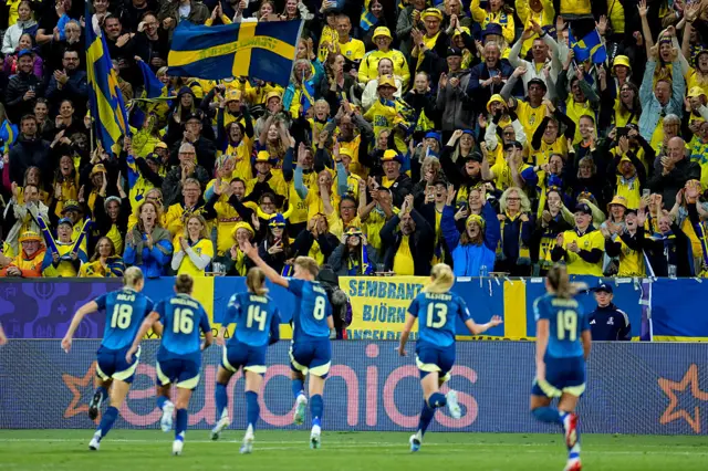 Lina Hurtig of Sweden celebrates