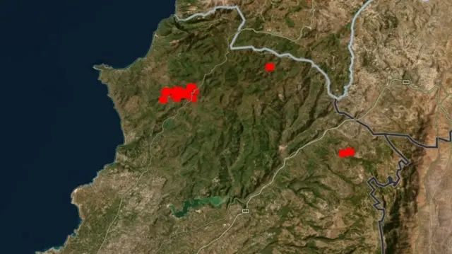 Nasa map showing heat signatures in north-west Syria on 3 July